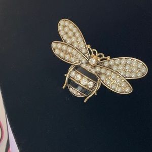 Jeweled pearl and rhinestone bumble bee brooch
